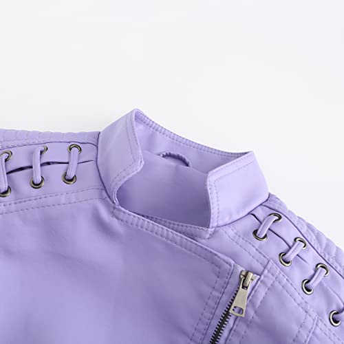 Lu's Chic Women's Motorcycle Jacket Fashion Dressy Vegan Leather Biker Coat Light Slim Fit Crop Blazer Moto Jacket3