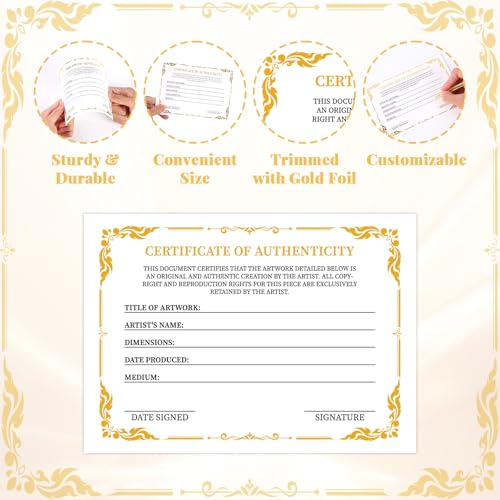 24 Pieces 5 x 7 Inch Certificate of Authenticity Gold Foil Premium Certificates for Valuations Collectibles and Artwork Gifts for Artists Artisans Handicraft Worker by gisgfim - Image 4