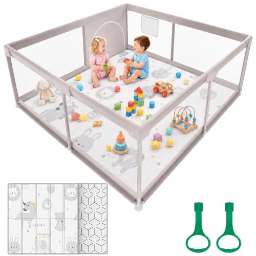 ZEEBABA Baby Playpen with Mat, Small Playpen with Soft Mat for Ba...
