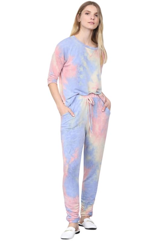Image of DTR FASHION Multicolor Cotton Blend Styled With Tie Die Print Tracksuit | Co-ord Set For Women| Active Wear Suit Set For Women