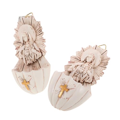 GLEAVI 2pcs Holy Water Font Wall Hanging Decor Resin Catholic Home Decoration for First Communion Baptism and Home Faith Inspired Wall Hangings for Spiritual Atmosphere