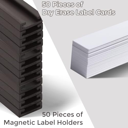 50 Pack Magnetic Label Holders, \'C\' Channel Magnets Card Holders with Dry Erase Insert Label Card for Metal Racks and Shelves (0.5\" x 3\") - Thumbnail 4