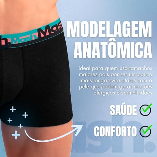 MASH Cueca Boxer Elástico 35MM Algodão Cotton Respirável Masculino Adulto, Preto, G