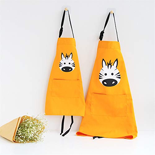 Lindong Tablier de cuisine avec poche pour adultes et enfants en coton imperméable, Gelb Zebra, Kinder Größe (nur 1 Stück) Cover