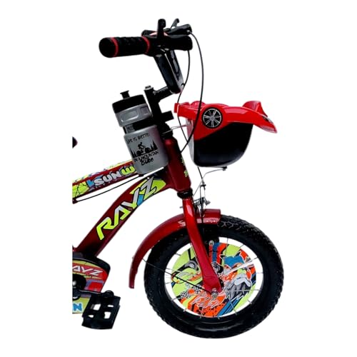Image of Rayz 14 Inch Kids Bicycle for 2-5 Years Boys & Girls with Training Wheels, Car Basket, Backrest, Water Bottle, Tubeless Tyres & Steel Mudguard - Red