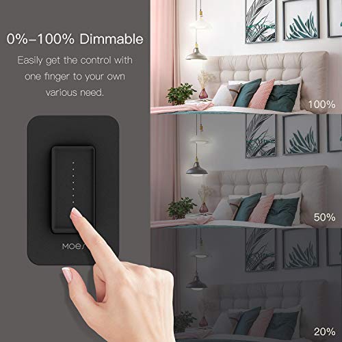 Moes 3 Way Smart Dimmer Switch, Neutral Wire Required, No Hub Required, Remote Control Light Switch Work With Smart Life/Tuya App, Compatible With Alexa And Google Home, Etl & Fcc Listed, 1 Pack Black #TOP3