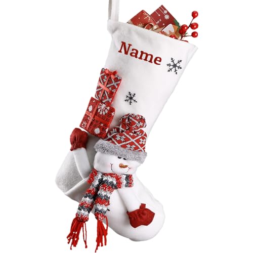 iDIY Calcetines de Navidad Personalizados con Nombre - Calcetines Navideños Personalizados con 3D Papá Noel, Reno, Muñeco de Nieve - Muñeco de Nieve