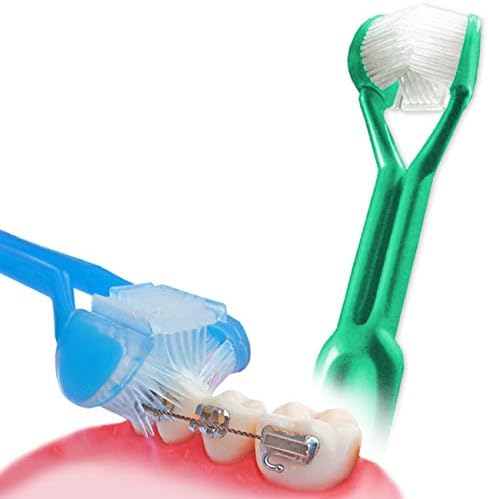 | Braces Brush 3-Sided Toothbrush | Cleans Better Around Orthodontic Brackets | Fun & Easy to Use for All Kids | Tongue Cleaner for Fresh Breath | Made in USA