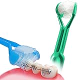DenTrust | Braces Brush 3-Sided Toothbrush | Cleans Better Around Orthodontic Brackets | Fun & Easy to Use for All Kids | Tongue Cleaner for Fresh Breath | Made in USA