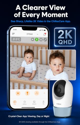 Image of CHILLAX Baby Monitor with Camera and Audio Video Baby Monitor No WiFi or WiFi Optional,2K QHD, 2‑Way Talk, Temperature Sensor, 1000ft Range, 5 inch Screen, Pan‑Tilt‑Zoom, Night Light, Sleep Trainer,