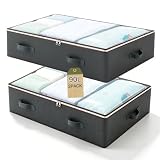 2 Stück Unterbett Aufbewahrungsboxen, 90 L Kleidung Aufbewahrungstasche für Bettdecken, Unterbettkommode, Faltbare Bettkasten Organizer für Lagerbehälter Bettwäsche Organizer(100 x 50 x 18cm)