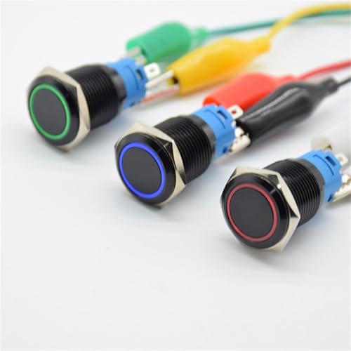 Interruptor de boton metalico de 16mm con bloqueo automatico de 5V y luz led amarilla 2