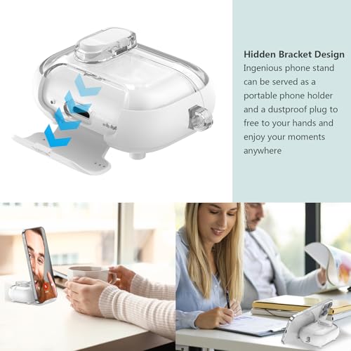 Image of Aircawin for Airpods Pro 2 Case Clear,Secure Lock for Airpod Pro 1st /2nd Generation Case Cover 2023 /2022 /2019 with Phone Stand /Magsafe Funtion,Auto Pop-up,Hybrid Protection with Carabiner&Cleaning Pen