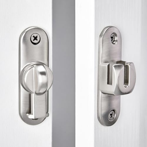 Image of INIRET Silvery Barn Door Latches,90 /180 Degree Gate Lock,Flip Gate Latches Hardware,Zinc Alloy Right Angle Door Lock Latch,Door Security Sliding Door Latch Lock for Cabinets,Bathroom