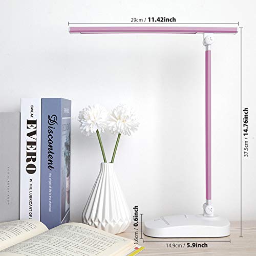 Unipampa LED bureaulamp oogverzorging touch sensitive touch control desktop licht 5 kleurtemperatuur met 5 helderheidsniveaus dimbare leeslamp voor slaapkamer, kantoor, studie (roze) - Afbeelding 3