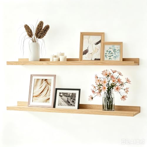 Image of Oak Floating Shelves for Wall Decor, 32 in Shelf with Lip, 2 Set