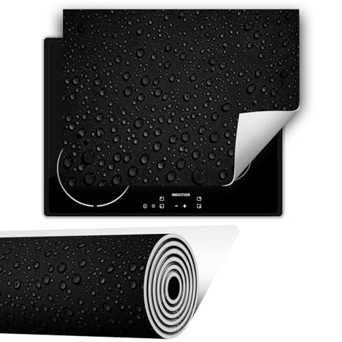 TMK ArtDeko Herdabdeckplatte 1 teilig 80x52 cm Küche Herdabdeckung Ceranfeld Herdabdeckplatten Anti Rutsch Matte Aufrollbar, Schwarz Tropfen