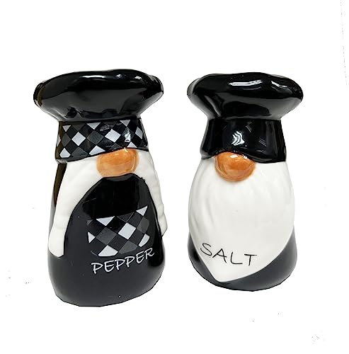 KARALIN Ceramic Salt & Pepper Shaker Sets Farmhouse Salt Shaker Rustic Kitchen Decor Tabletop Accessories Cute Chef Design Housewarming with Box Salt and Pepper Seasoning Set (Black & White)