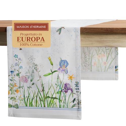 Maison d' Hermine Fleurs De Mai Chemin de Table 100 % Coton pour fêtes Dîner Vacances Cuisine Printemps/Été (50cm x 150cm)