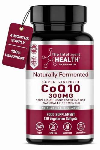 The Intelligent Health CoQ10 Supplement Fermented Coenzyme Q10 Ubiquinone for Women & Men Easy to Swallow 300mg 120 Vegetarian Softgels 4 Months Supply