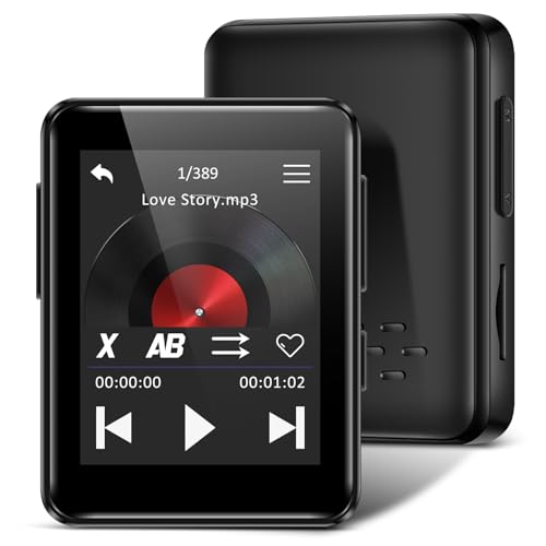 1.8 inch MP3 Player with Bluetooth, 32GB Digital Music Player for Kids, Portable Mini Bluetooth MP3 Player with Speaker Lossless Sound with FM Radio, Voice Recorder, Supports up to 512GB, Black