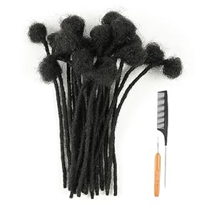 4inch 10 Strands 100% Human Hair Dreadlock Extensions, 0.4cm Width Handmade Loc Extensions Human Hair for Men Women Kids, Permanent Dread Extensions Can Be Dyed Bleached Curled(Natural Black)