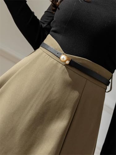 Women's High Waist A-Line Midi Skirt with Belt for Office Fall Casual Wear3