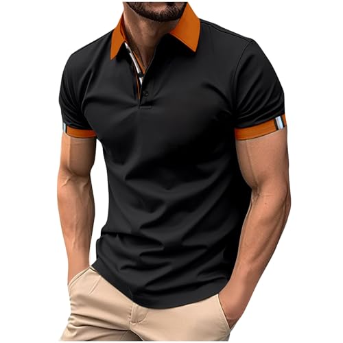 Mens Casual Polo Shirts Summer Fashion Button Cotton Shirt Classic Short Sleeve Golf Top Slim Fit Office Work Shirts Black