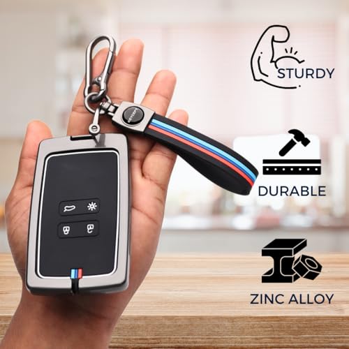 Image of KEYCEPT Metal Alloy Key Cover Compatible for Triber, Kiger 4 Button Smart Card Key with Keychain (Long Keychain).