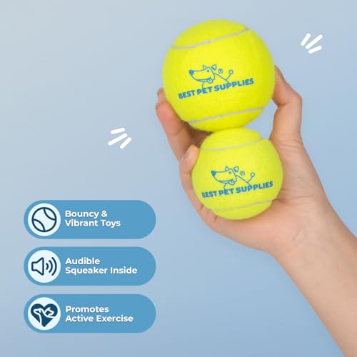 Image of Best Pet Supplies Interactive Squeaky Dog Chew Toy, Ideal Dog Toys for Chewers, Small, Medium & Large Dogs, and Fetch Lovers - Tennis (Yellow), Large (Pack of 4)