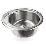 Stabilo-Sanitaer runde und kompakte Einbauspüle mit integrierten Überlauf aus hochwertigem Edelstahl, Küchen Rundbecken 49cm Küchenspüle in schönen und modernen Des