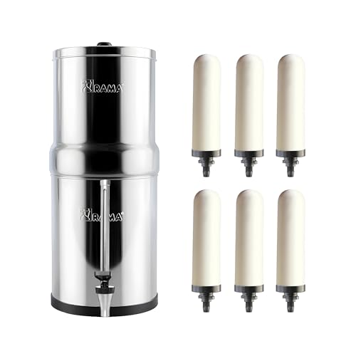 Image of RAMA Gravity Water Filter,16 Litre Storage (32 Litre Total Capacity) 304 High Grade Stainless Steel Water Purifier for Home, 10 Year Manufacturer Warranty with 6 Spirit Candles and Vision Tap 10 inch