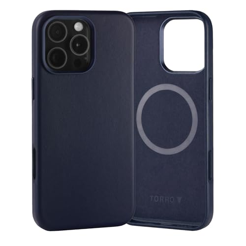 Coque iPhone 16 Pro Max TORRO en cuir véritable bleu marine premium compatible MagSafe