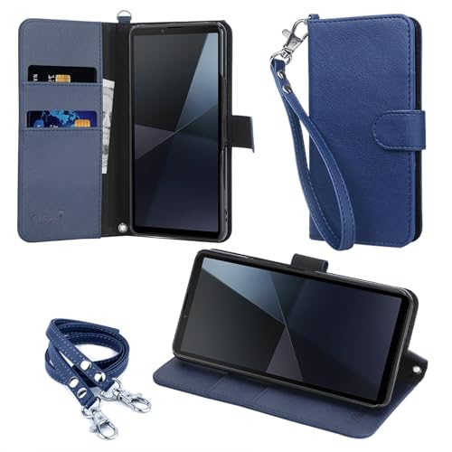 wisers Xperia 10 VI SO-52E SOG14 A402SO XQ-ES44 ケース 手帳型 スマホケース 対応 (ダークブルー) (カードホルダー/スタンド機能付き) ストラップ 2種付き (ハンドストラップ/ネックストラップ) 202