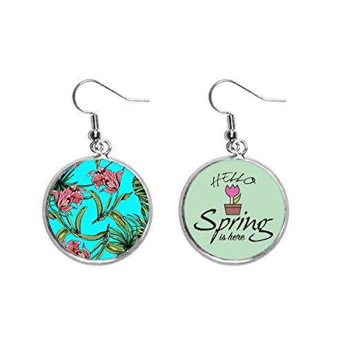 Pendientes flor azul planta y hoja colgante joya para sentir alegría