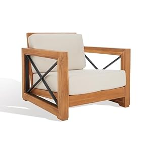 SAFAVIEH CPT1009A Couture Curacao Brazilian Teak Outdoor Patio Club Chair NaturalWhite