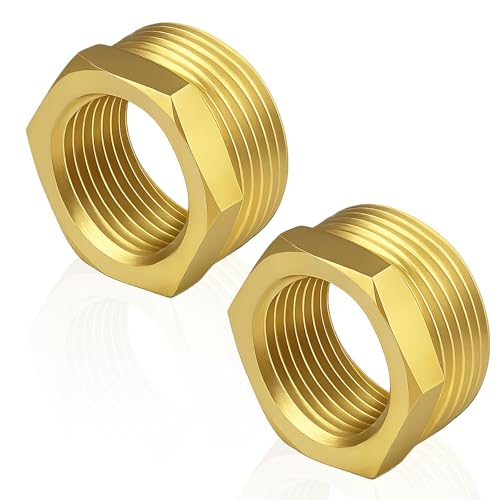 Image of 2pcs 1 Inch to 3 /4 Inch NPT Female Reducer Hex Bushing, Brass Reducing Hex Bushing Heavy Duty Threaded Pipe Fitting Adapter for Plumbing Gas Hydraulic Systems