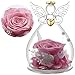 Yamonic Rose Eternelle Cadeau Maman, Ange Figurines en Verre avec Fleurs Eternelles,Cadeau Anniversaire Femme, Cadeau Saint-Valentin pour Femme, Anges Gardiens pour Elle,Vraie Rose Rose