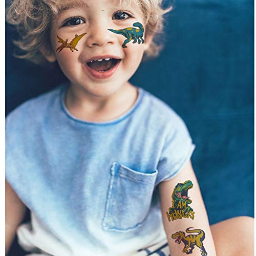 Ooopsiun Glitter Dinosaur Temporary Tattoos For Kids - 70 Gold Glitter Styles, Dinosaur Birthday Party Decorations Supplies Favors For Boys Kids #TOP2