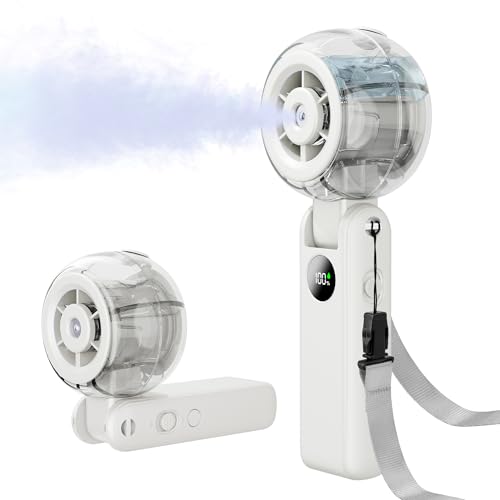 Portable Fan Handheld Powerful Cooling Misting Fan Rechargeable LED Display 100 Speed Stepless Control 155 Foldable 4 IN 1 Personal Mist Fan for Outdoor Travel Makeup Gifts for Men Women
