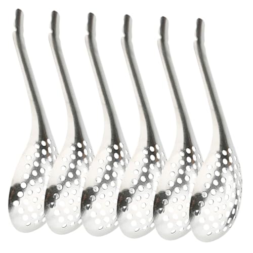 MOKKHNB 6個 ステンレス製キャビア用スロットスプーン 小型調理器具 あきデザインで水切り簡単 食品対応キッチンツール