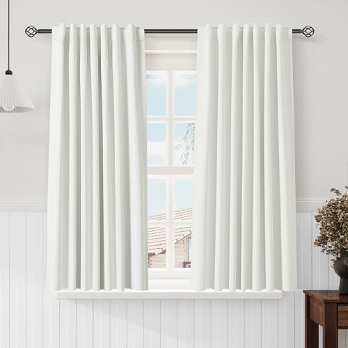 Image of Ivory 100% Blackout Linen Curtains 63 Inch Length for Bedroom Back Tab Thermal Insulated Rustic Modern Farmhouse Decor Black Out Curtain for Living Room Dining Room Neutral Drapes 52x63, 2 Panels