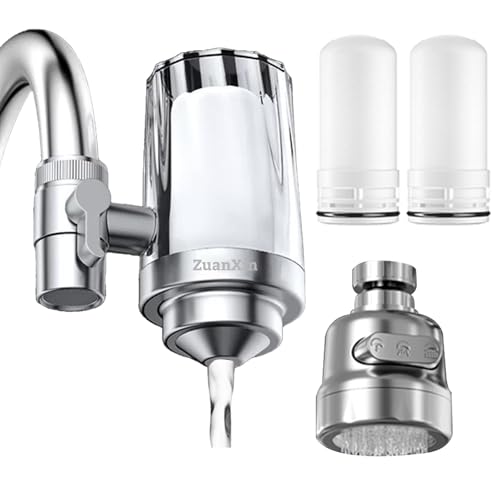 ZuanXin Water Filter for Sink Faucet, with 360 Rotating Sink Water Faucet Filter, Water Purifier for Kitchen Sink, 3 Months Long Lasting Tap Water Filter, Reduce Chlorine, 2 Filters