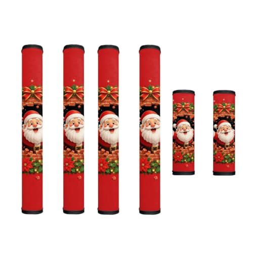 Image of Christmas Refrigerator Door Handle Covers Set of 6 Kitchen Electrical Appliance Decor Handles Keep Clean Anti-Slip Fridge Accessories Home Decor, Santa Claus Bow Red Pattern