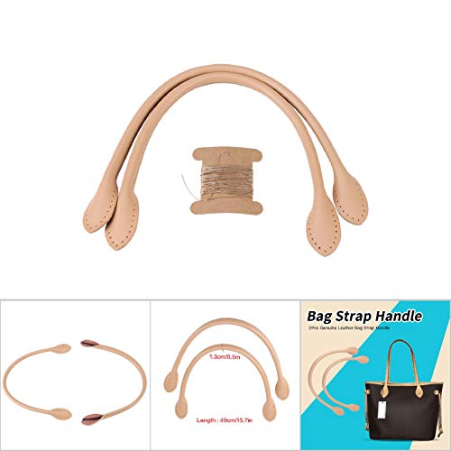 2Pcs Ledertasche Griffe, Echtes Leder Tasche Riemen Griff mit Löchern Echtes Leder Geldbörsen Riemen mit Ohr Form Ende DIY Hand Machen Zubehör für Leder Geldbörse Handtasche[Beige] Taschenherstellung