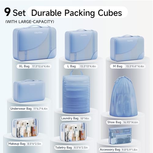 Image of 9 Set Packing Cubes for Travel, Gifts for Women Mom,Anti-Tearing Suitcase Organizer,OlarHike Vacation Essentials & Accessories for Cruise Ship