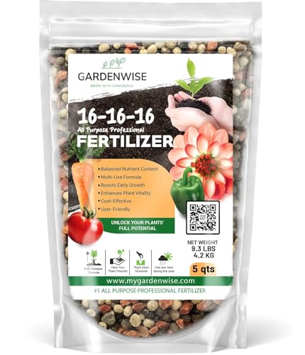 Image of GARDENWISE 16-16-16 All Purpose Professional Fertilizer - Lawn & Flower & Tree & Shrub & Vegetable Garden Fertilizer (5 QUARTS)