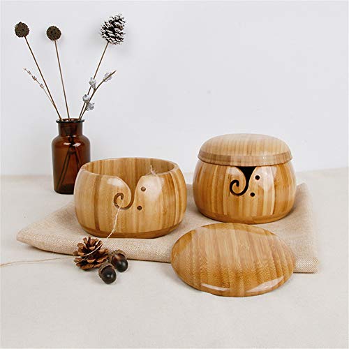 Image of Joyeee Bamboo Yarn Bowl with Removable Lid, Handmade Yarn Holder for Knitting and Crochet, Carbonized Brown Bowl Box, Smooth Surface, Easy to Carry Knitting Bowls, Crochet Holder, 5.9 *3.5 inch #6