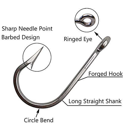 image for AGOOL Tuna Big Game Hooks - 15pcs Southern Fish Hooks Saltwater Fishin
