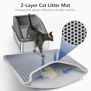 Lettiera per gatti in acciaio inox, extra large, con coperchio, anti-perdite di urina, antiaderente, include tappetino e paletta per lettiera - immagine 3